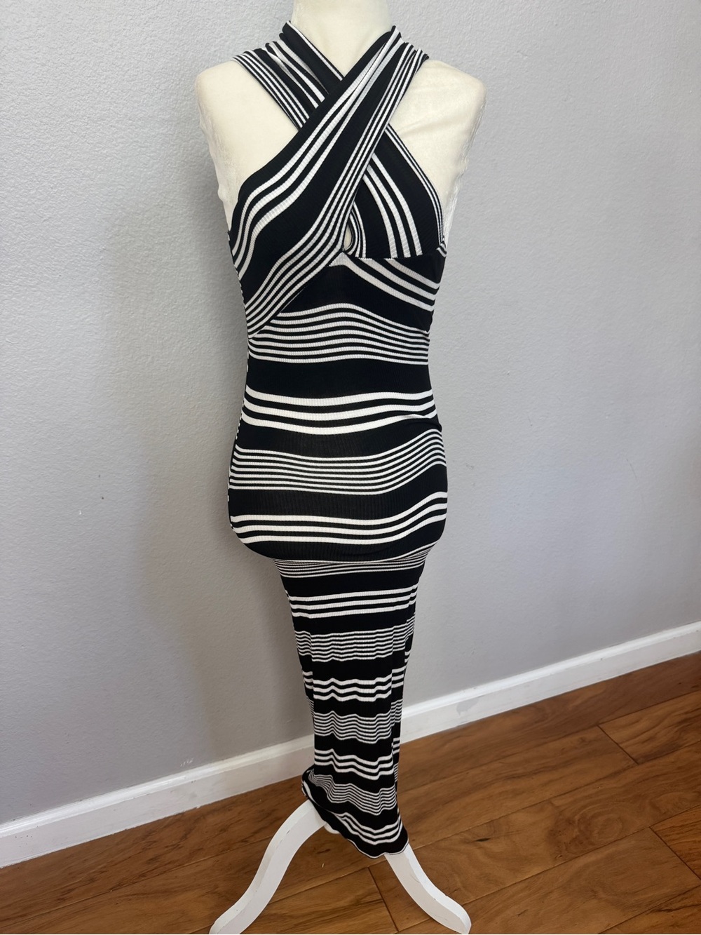 Cotton On Black and White Striped stretchy Dress medium